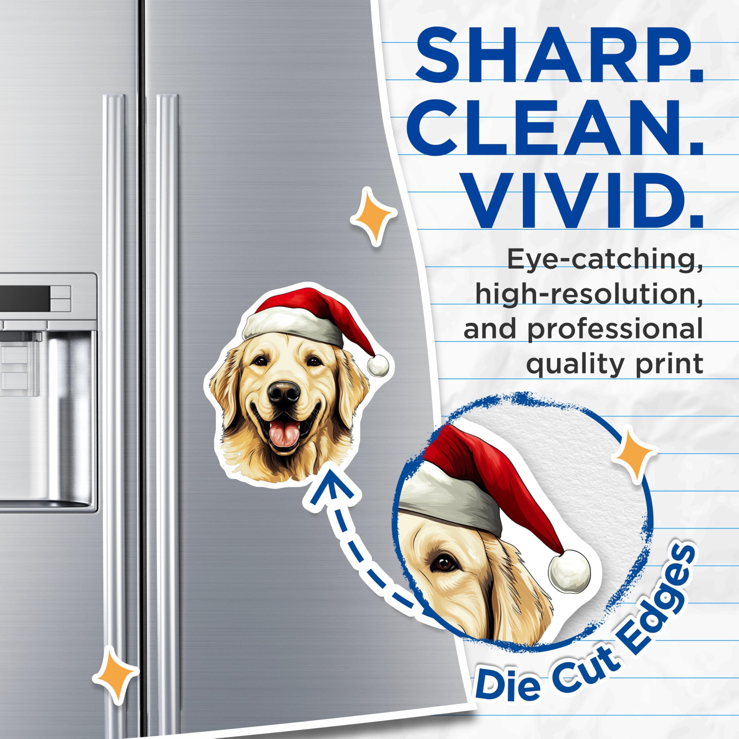 (2 Pack) Golden Retriever Magnets - Christmas Dog Breed Decor - Festive Canine Refrigerator Art - Happy Pet Holiday - 5 Inches On Longest Side - Thick Durable Magnet - Made in USA - MAG24725