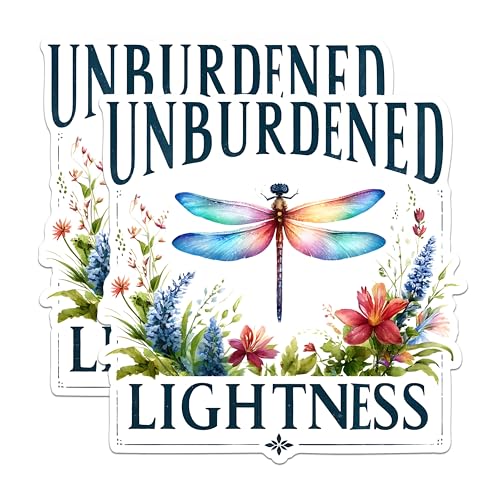 (2 Pack) Unburdened Lightness Magnets - Dragonfly Illustration Magnets - Inspirational Quote Magnets- 5" On Longest Side - for Fridges, Toolboxes, Cars - Made in USA - MAG2681