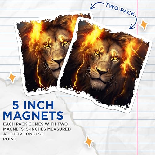(2 Pack) Majestic Lion Magnets - Animal Magnets for Fridge - Unique Wild Life - 5" On Longest Side - for Cars, Fridges, Toolboxes - Made in USA - MAG4266
