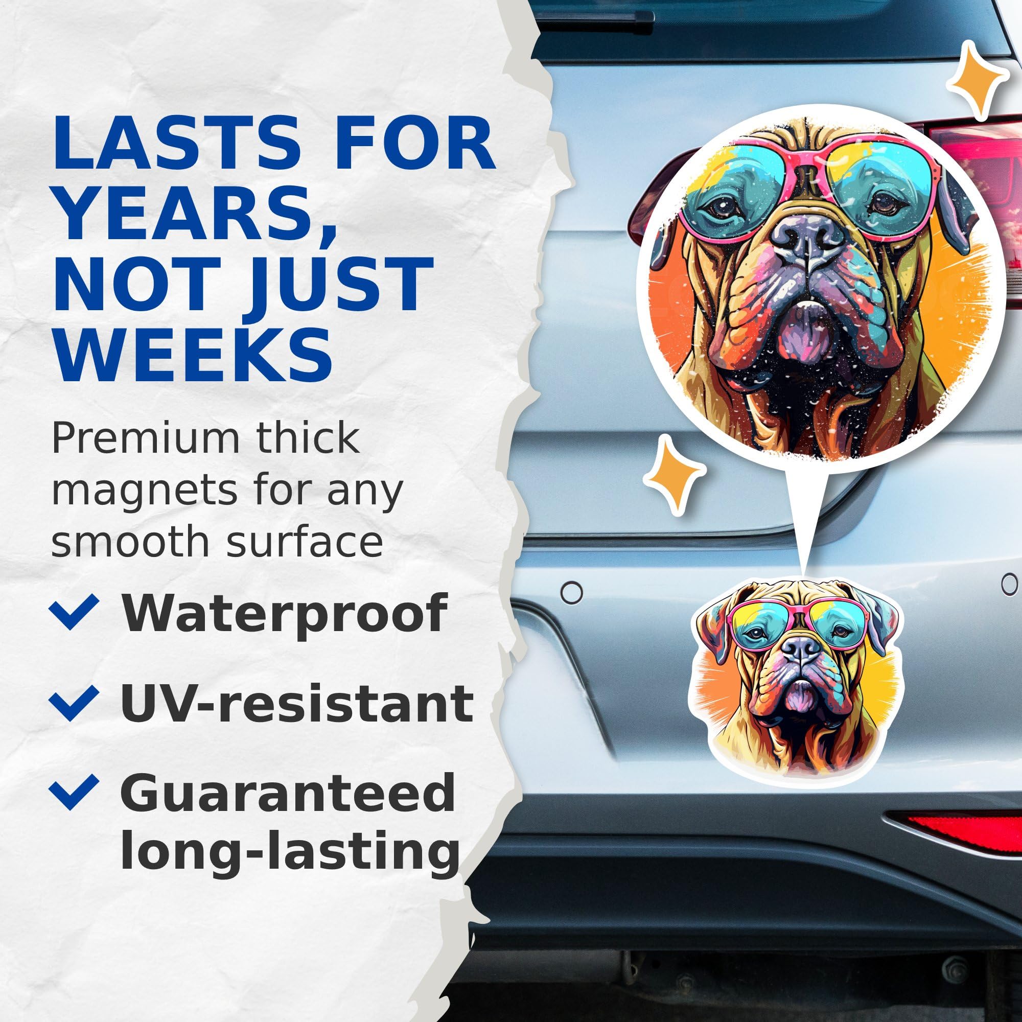(2 Pack) Bullmastiff Dog Magnets - Bullmastiff with Sunglasses - Choose FromOver 100 Dog Breeds - 5" On Longest Side - Premium Magnet - Made in USA - MAG0329