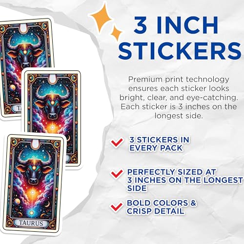 (3 Pack) Taurus Zodiac Decals - Astrology Sign - Celestial Bull Decal - 3 Inches On Longest Side - Easy Peel & Apply - Made in USA - 3MCS4104