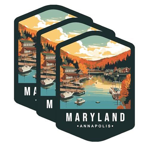 (3 Pack) Annapolis Maryland Decals - Maryland State - Travel Souvenir Decals - 3 Inches On Longest Side - Easy Peel & Apply - Made in USA - 3MCS0361