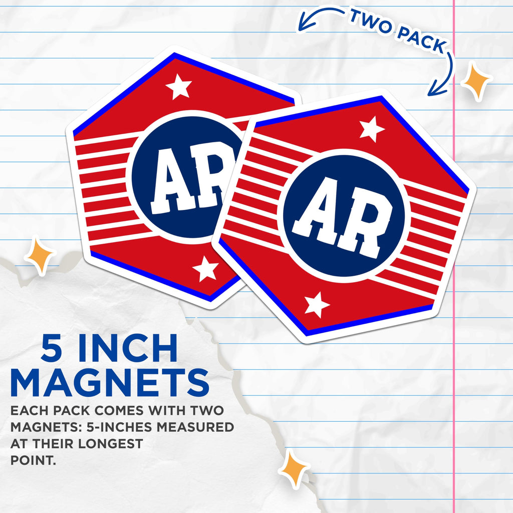 (2 Pack) AR Initial Magnets - Red White and Blue Logo - Letter AR Fridge Decor - 5" On Longest Side - Premium Magnet - for Cars, Refrigerators, Toolboxes, Lockers - Made in USA - MAG17195