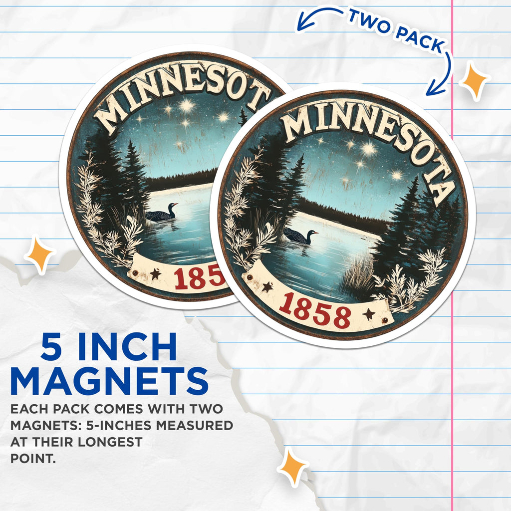 (2 Pack) Minnesota Loon Magnets - Lake Decor - Cabin Refrigerator Accessories - 5" On Longest Side - Premium Magnet - for Cars, Refrigerators, Toolboxes, Lockers - Made in USA - MAG14455