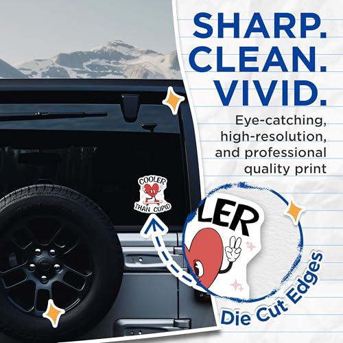 (2 Pack) Cooler Than Cupid Stickers - Skateboarding Heart Stickers - Fun Romantic Stickers - 5" On Longest Side - Sticks to Any Smooth Flat Surface - Made in USA - BMCS3399