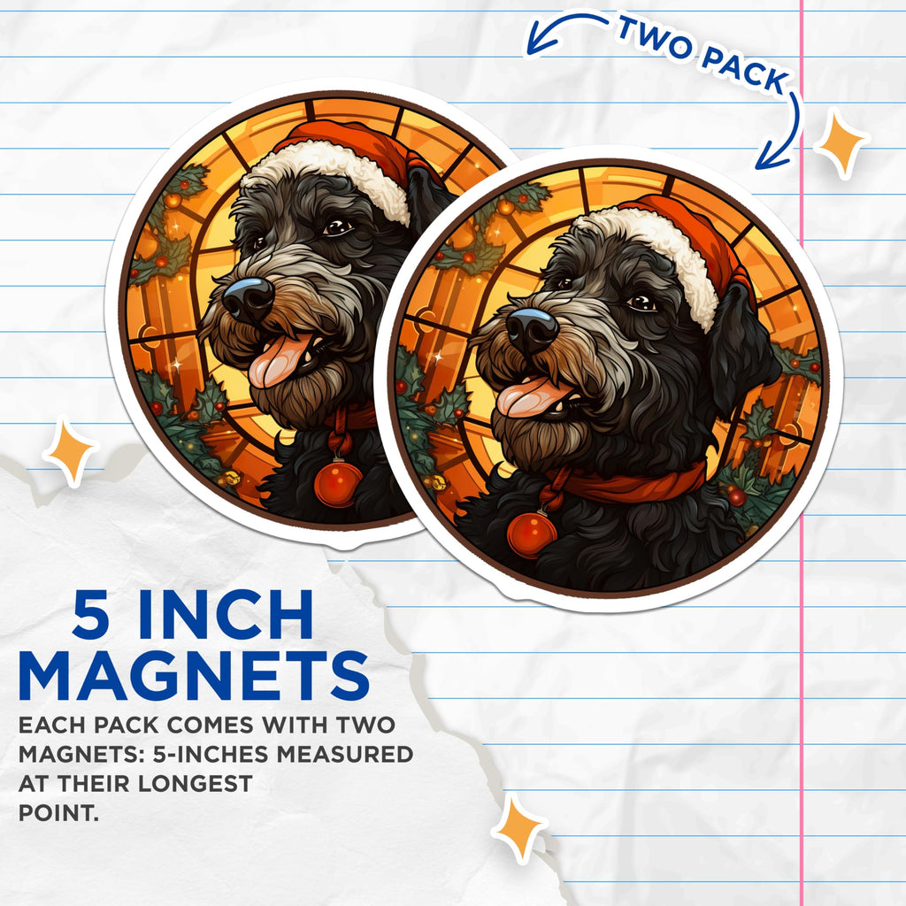 (2 Pack) Christmas Dog Magnets - Santa Hat Puppy Art - Festive Holiday Decor - 5 Inches On Longest Side - Thick Durable Magnet - Made in USA - MAG23538