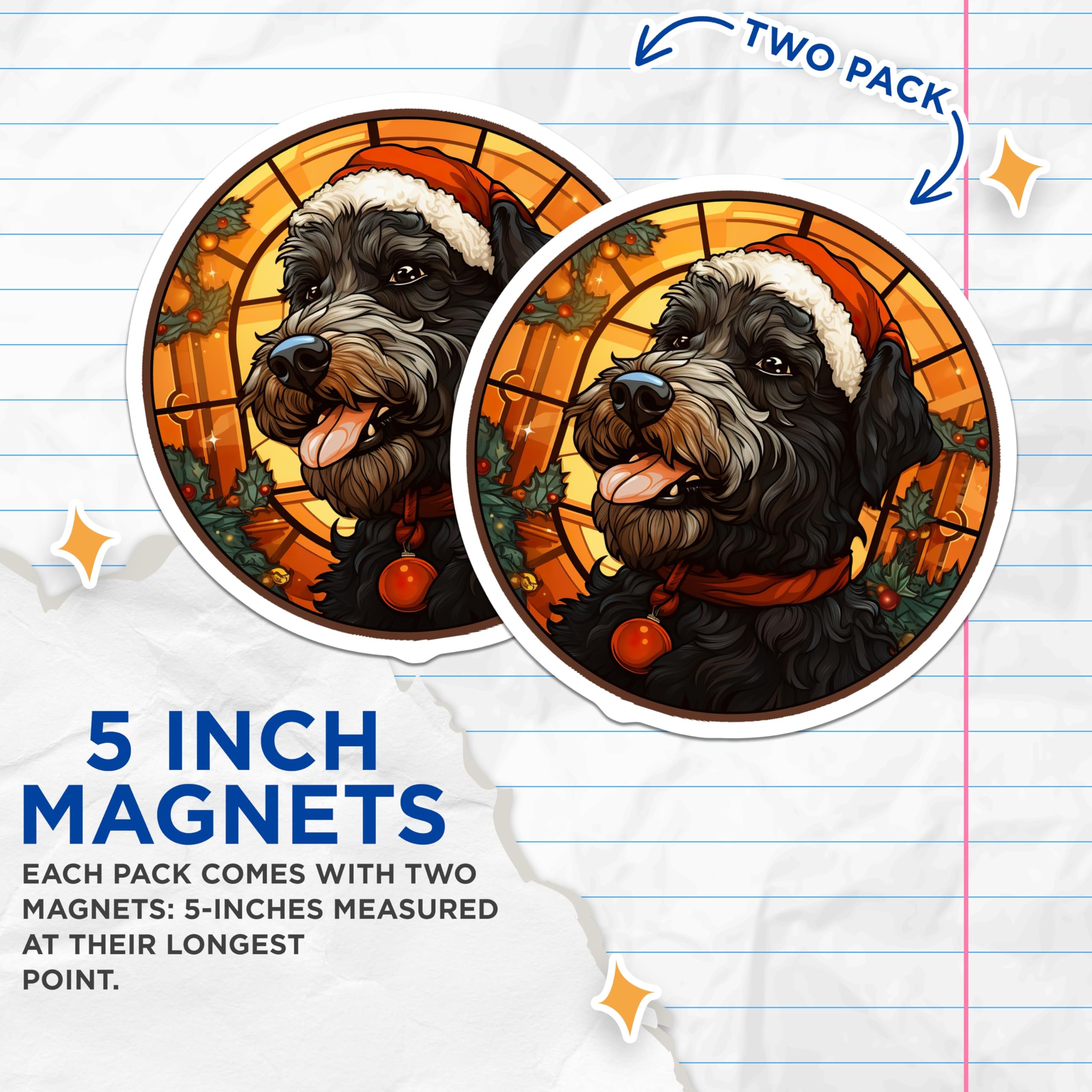 (2 Pack) Christmas Dog Magnets - Santa Hat Puppy Art - Festive Holiday Decor - 5 Inches On Longest Side - Thick Durable Magnet - Made in USA - MAG23538