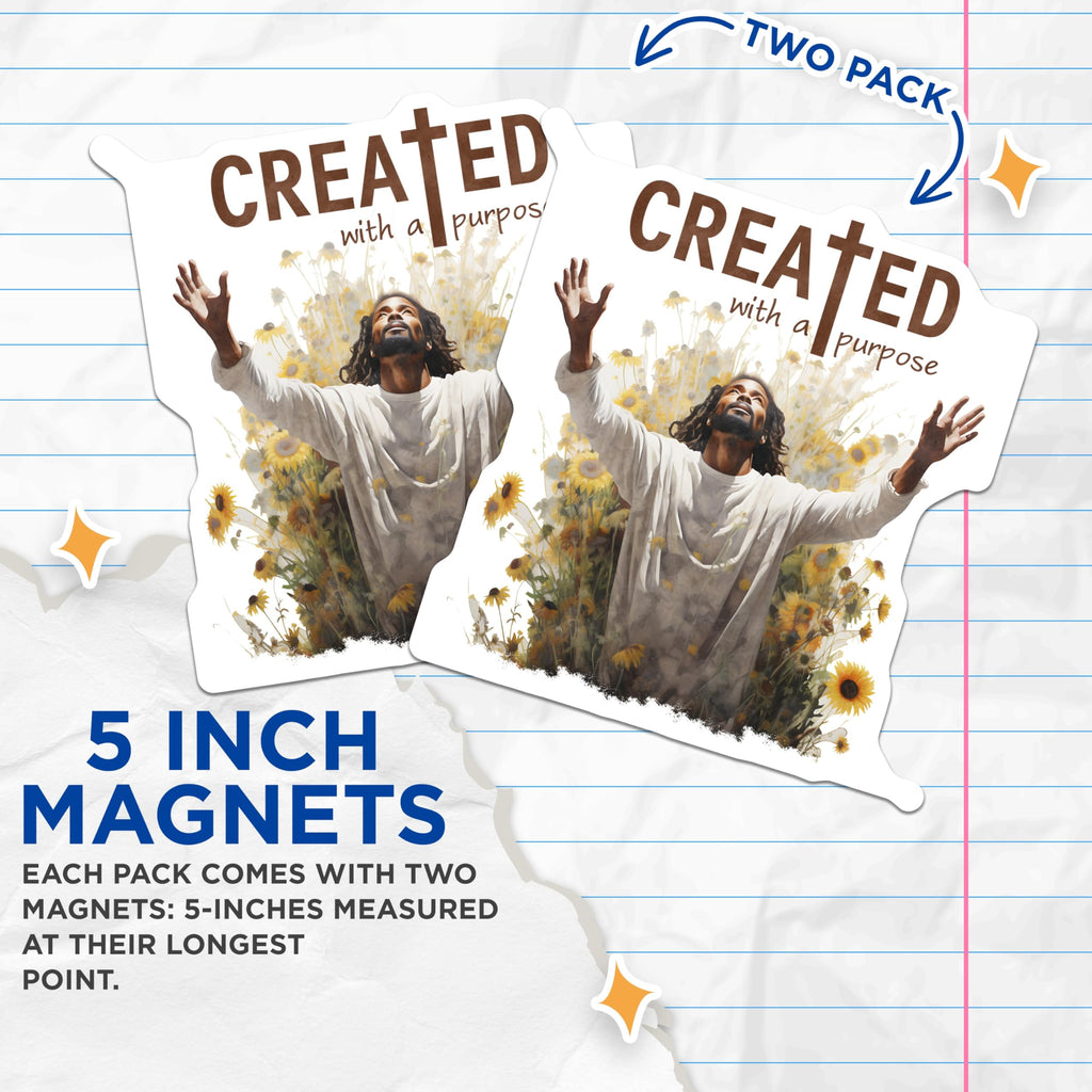 (2 Pack) Christian Purpose Magnets - Uplifting Faith Decor - Inspirational Sunflower Art - Spiritual Refrigerator Magnet - 5 Inches On Longest Side - Thick Durable Magnet - Made in USA - MAG22910