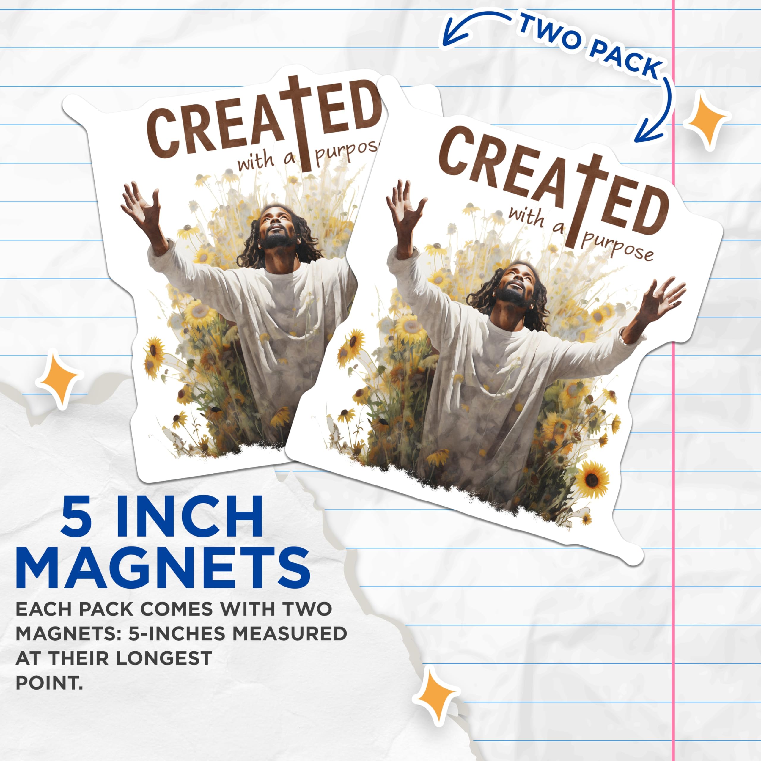 (2 Pack) Christian Purpose Magnets - Uplifting Faith Decor - Inspirational Sunflower Art - Spiritual Refrigerator Magnet - 5 Inches On Longest Side - Thick Durable Magnet - Made in USA - MAG22910