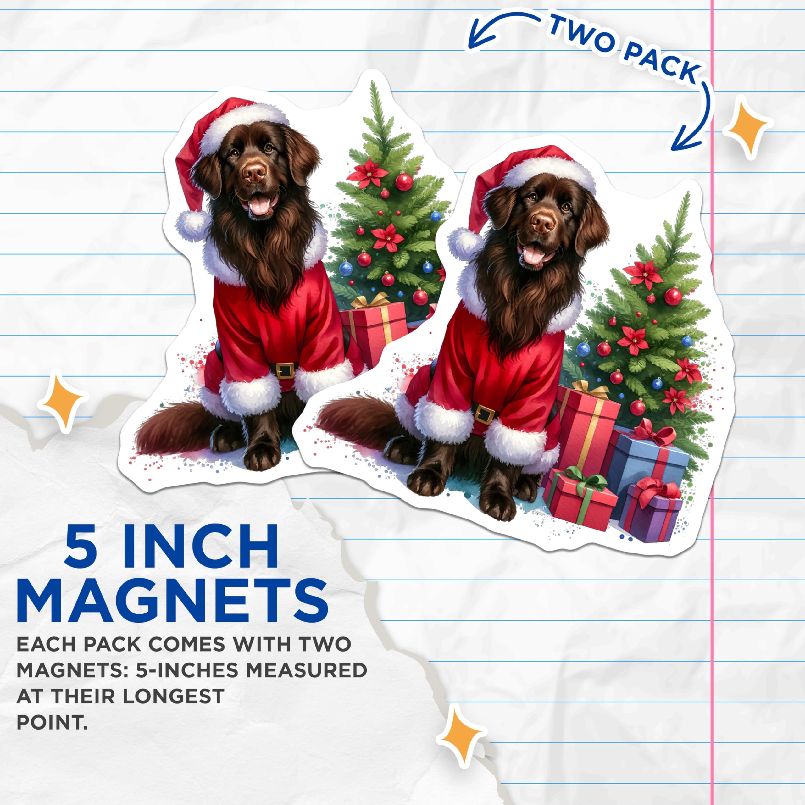 (2 Pack) Newfoundland Dog Magnets - Santa Suit Dog - Christmas Holiday Decor - 5 Inches On Longest Side - Thick Durable Magnet - Made in USA - MAG23316