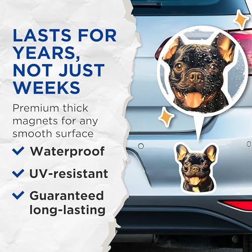 (2 Pack) French Bulldog Magnets - Cute Dog Magnets - Animal Art Magnets for Home - 5" On Longest Side - for Cars, Fridges, Toolboxes - Made in USA - MAG3947