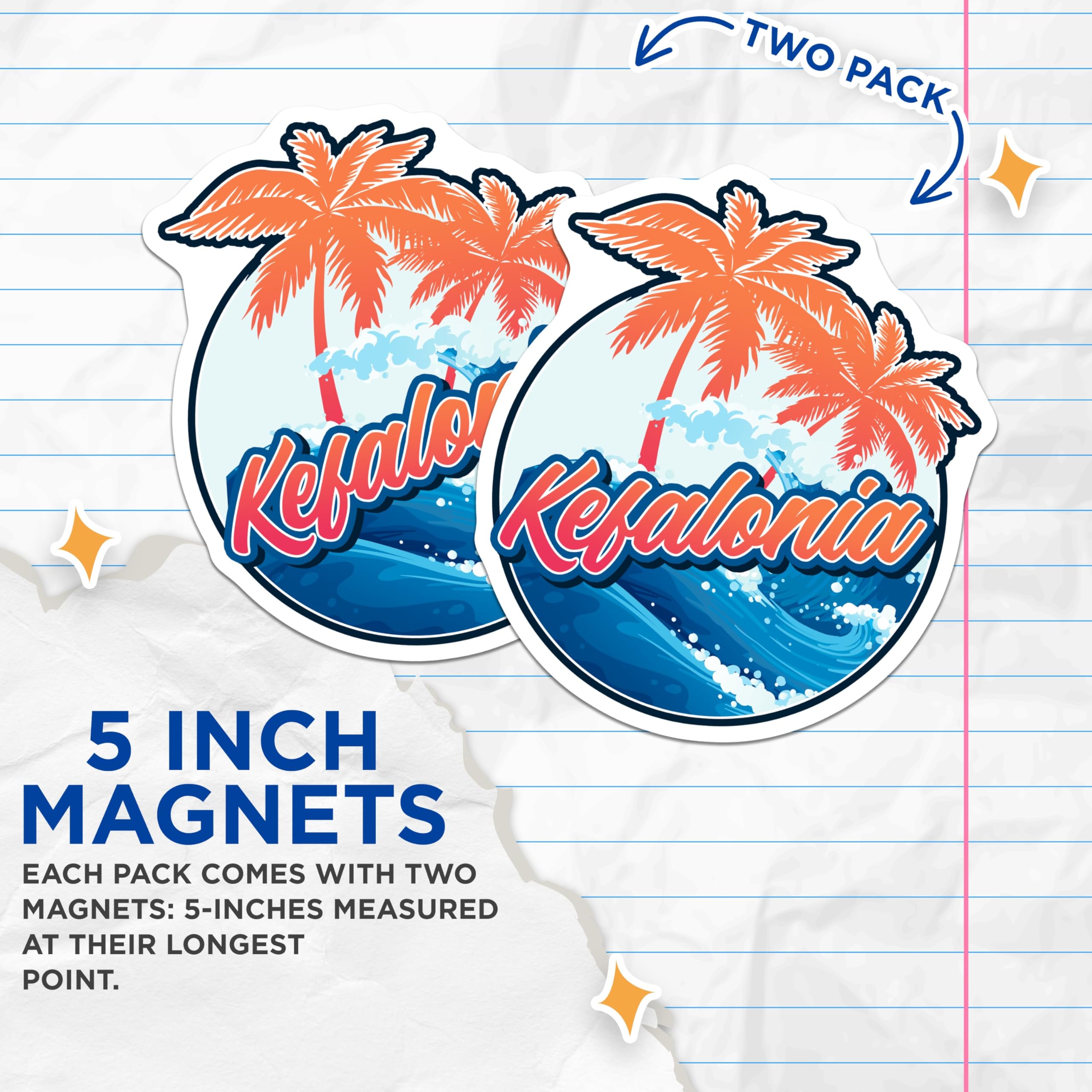 (2 Pack) Kefalonia Magnets - Greece Island Travel Souvenir - Tropical Beach Decor for Fridge and Locker - 5 Inches On Longest Side - Thick Durable Magnet - Made in USA - MAG19053