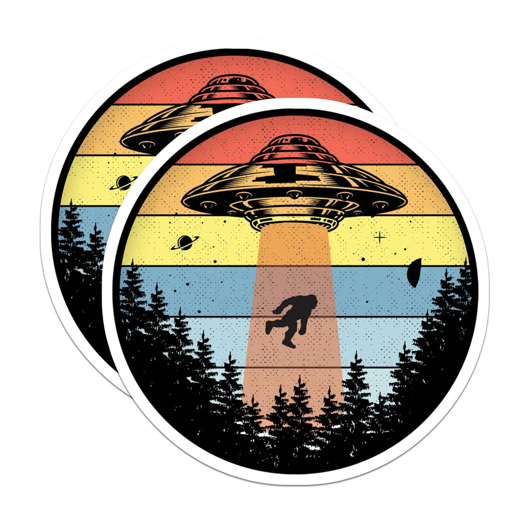 (2 Pack) Bigfoot Abduction Magnets - Retro UFO Alien Sasquatch - Funny Cryptozoology Fridge Decor - 5 Inches On Longest Side - Thick Durable Magnet - Made in USA - MAG29141