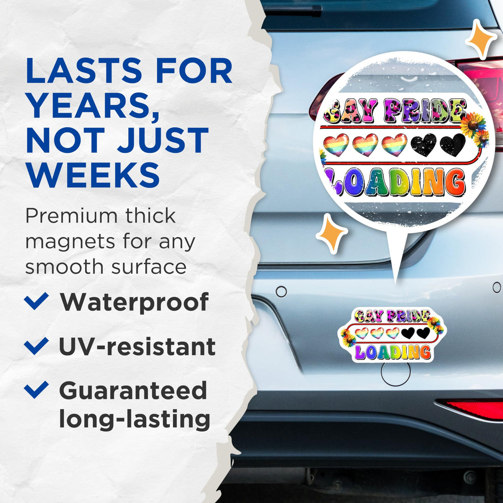 (2 Pack) Gay Pride Loading Magnets - Pride Month Decorations - Rainbow Flower Accents - 5" On Longest Side - for Cars, Fridges, Toolboxes - Made in USA - MAG8292