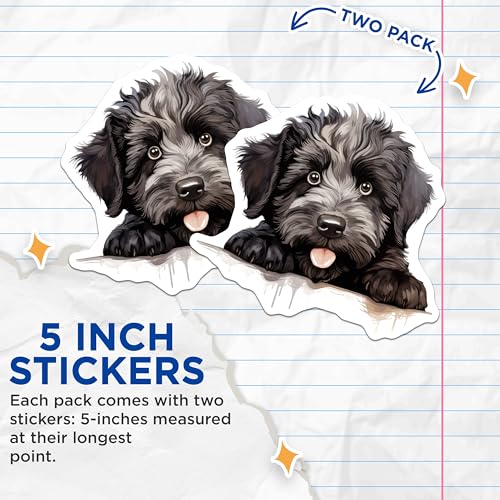 (2 Pack) Cute Puppy Dog Stickers - Adorable Dog Art - Pet Lover Decal - 5" On Longest Side - Sticks to Smooth Flat Surfaces - Made in USA - BMCS9885