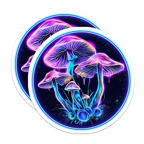 (2 Pack) Neon Mushroom Art Magnets - Psychedelic Glow - Trippy Decor - Space Mushroom Design - 5" On Longest Side - for Cars, Fridges, Toolboxes - Made in USA - MAG7048