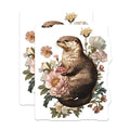 (2 Pack) Otter Floral Magnets - Decorative Animal - Cute Wildlife Illustration - Nature Inspired - 5" On Longest Side - for Cars, Refrigerators, Toolboxes, Lockers - Made in USA BMCS3508