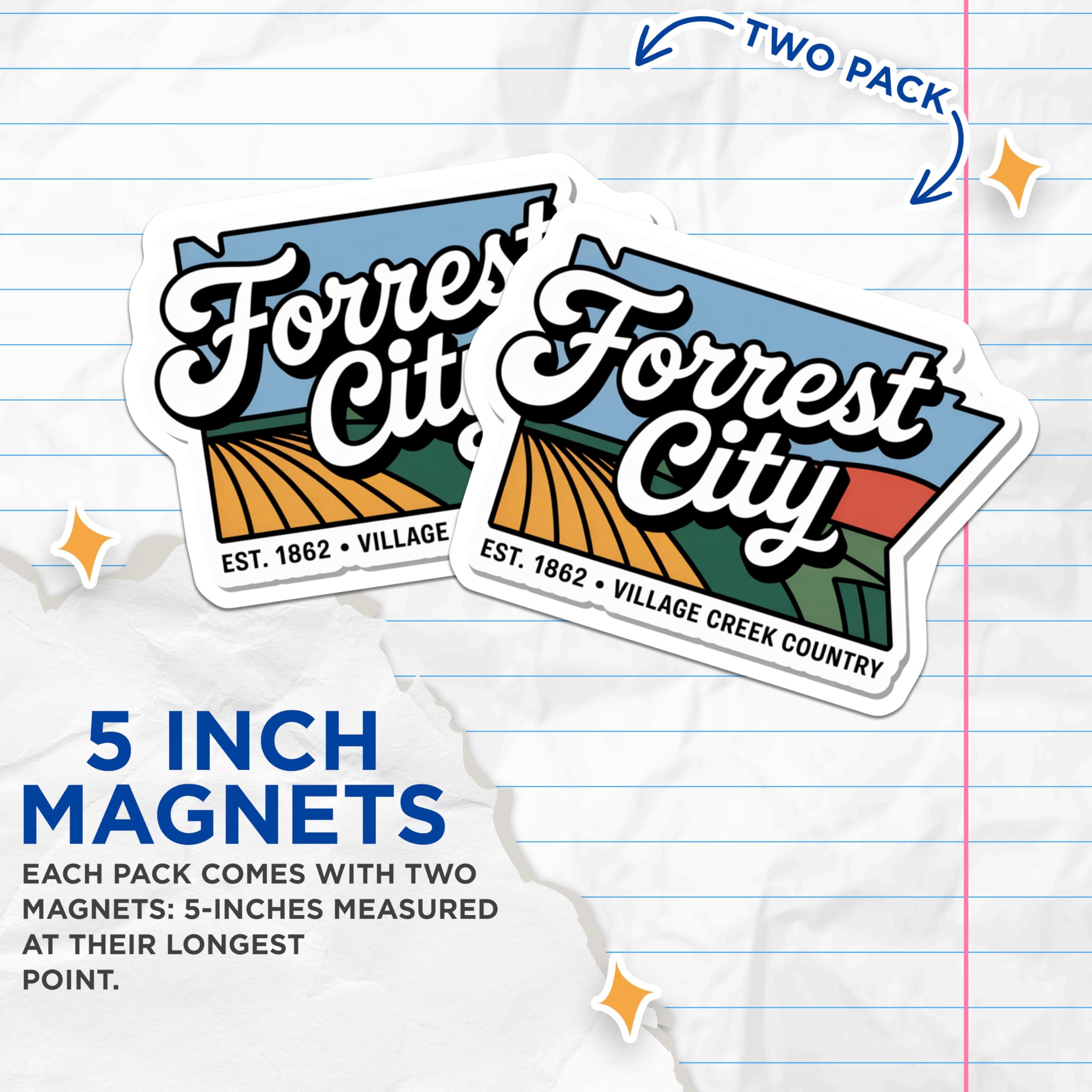 (2 Pack) Forrest City Magnets - Arkansas Souvenir - Village Creek Country Magnet - 5" On Longest Side - Premium Magnet - for Cars, Refrigerators, Toolboxes, Lockers - Made in USA - MAG18231