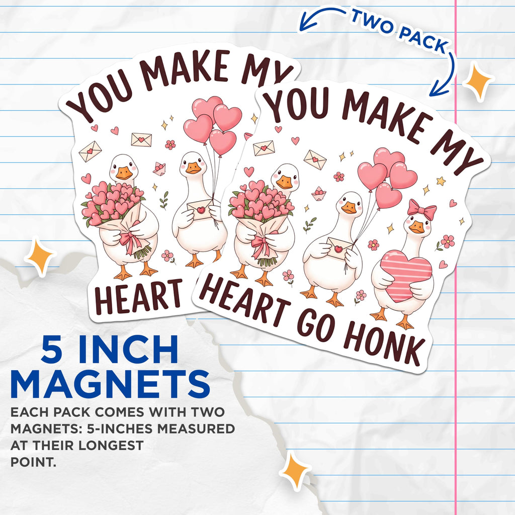 (2 Pack) Goose Heart Magnets - Funny Animal Honk Saying - Cute Valentine's Home Decor - 5" On Longest Side - Premium Magnet - for Cars, Refrigerators, Toolboxes, Lockers - Made in USA - MAG14204