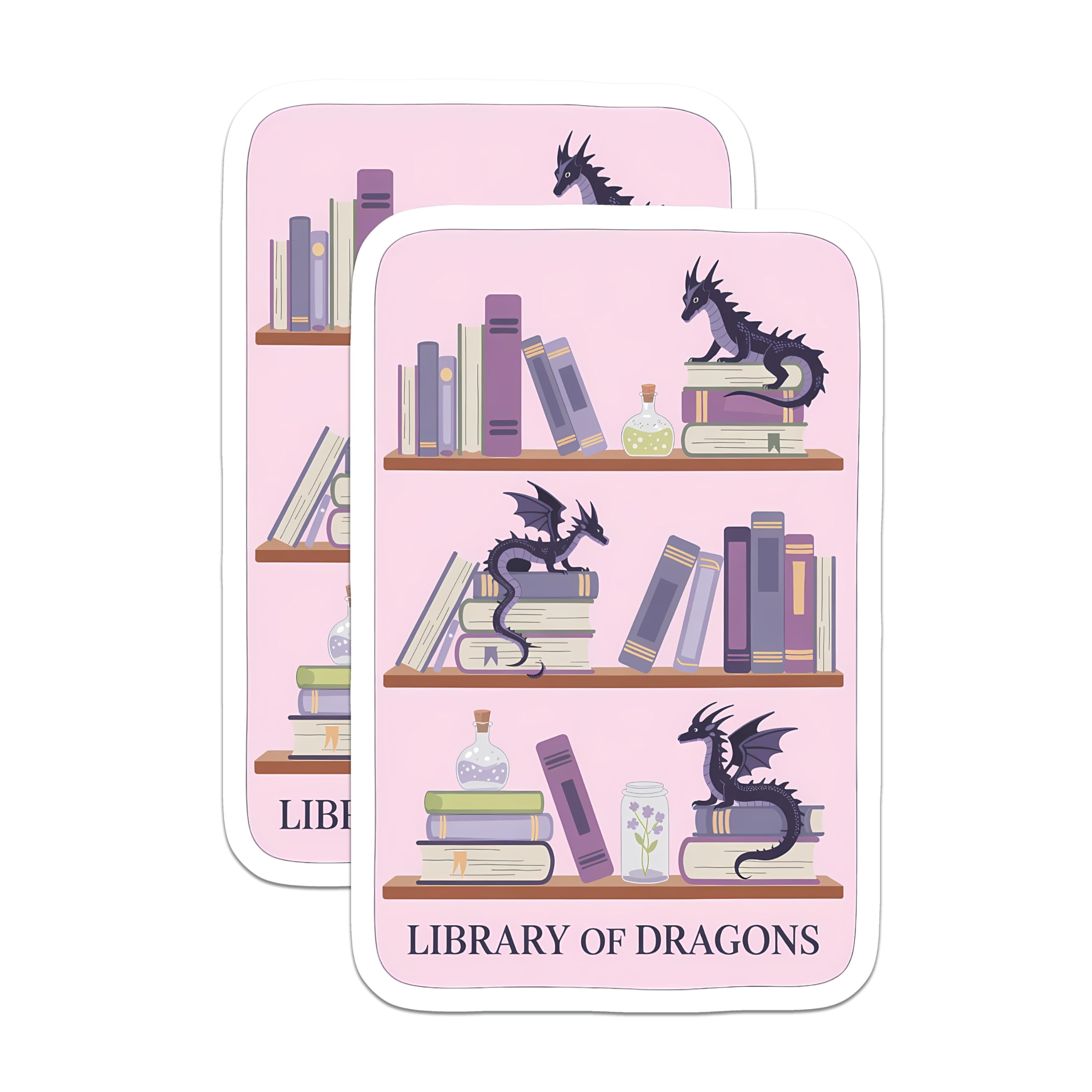 (2 Pack) Library of Dragons Magnets - Whimsical Fantasy Reader Decor - Academic Bookworm Art - Magical Creature Home Accent - 5 Inches On Longest Side - Thick Durable Magnet - Made in USA - MAG22617