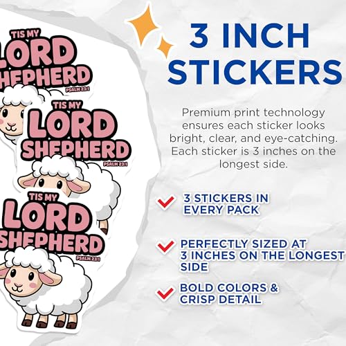 (3 Pack) Christian Sheep Decals - Tis My Lord - Psalm 23 1 - Laptop Decal - Religious Sticker - 3 Inches On Longest Side - Easy Peel & Apply - Made in USA - 3MCS2657