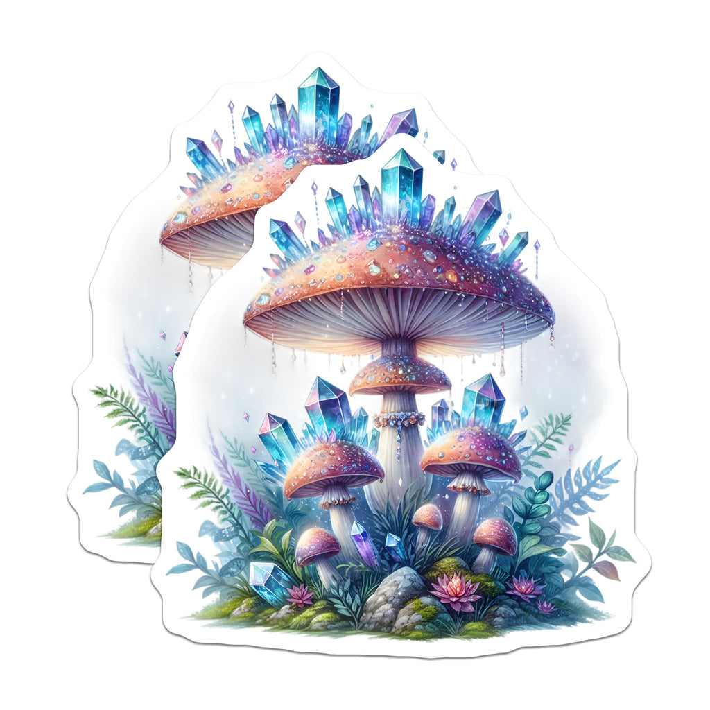 (2 Pack) Crystal Mushroom Magnets - Fairycore Decor - Mystical Forest Refrigerator Art - 5 Inches On Longest Side - Thick Durable Magnet - Made in USA - MAG36838