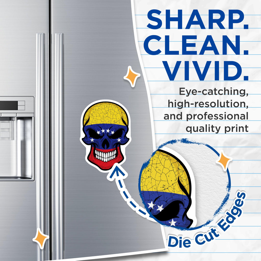 (2 Pack) Venezuela Flag Skull Magnets - Distressed Flag Design - National Pride Magnet - 5" On Longest Side - Premium Magnet - for Cars, Refrigerators, Toolboxes, Lockers - Made in USA - MAG18967