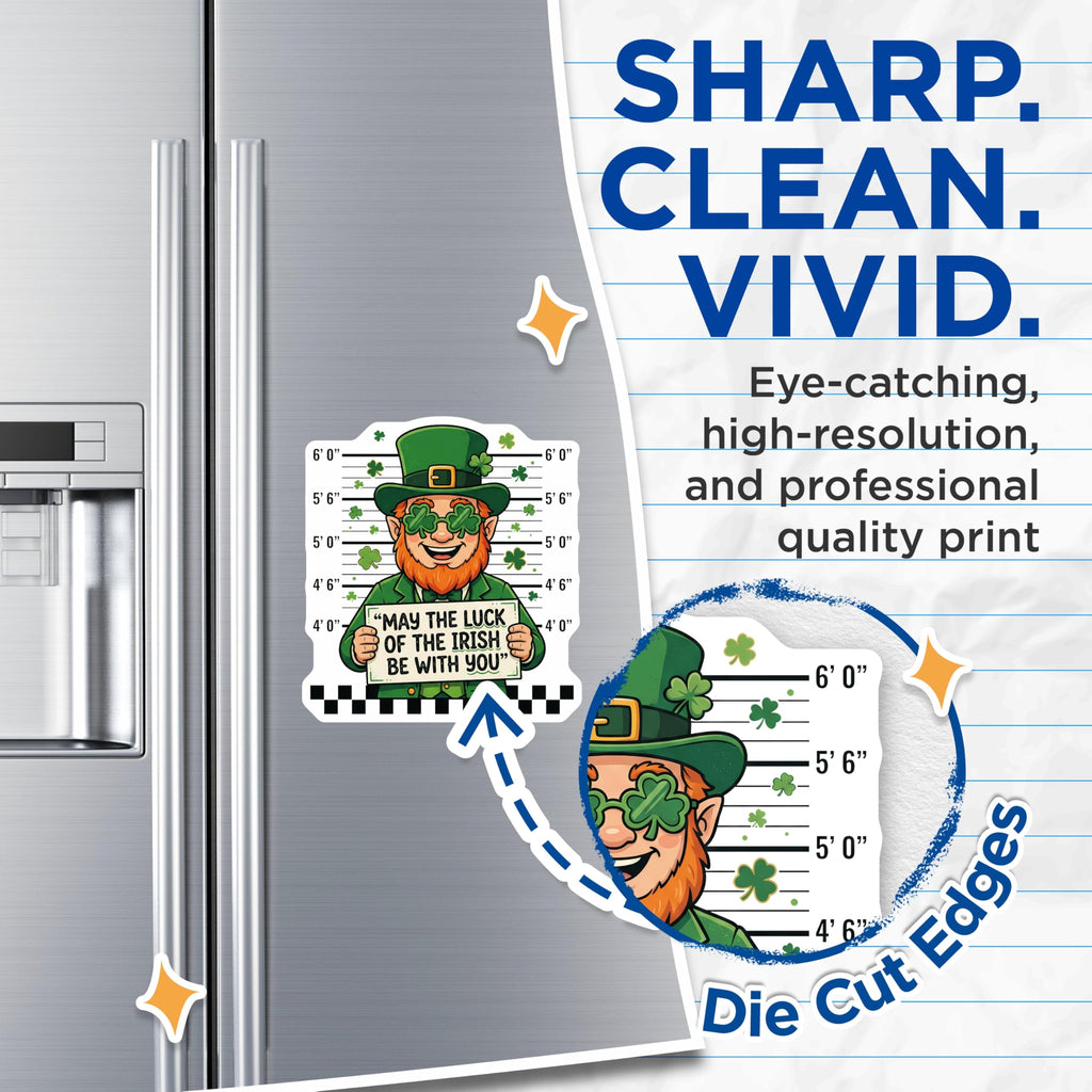 (2 Pack) St Patricks Day Magnets - Irish Leprechaun Mugshot - Lucky Irish Quote Magnet - 5" On Longest Side - Premium Magnet - for Cars, Refrigerators, Toolboxes, Lockers - Made in USA - MAG16688