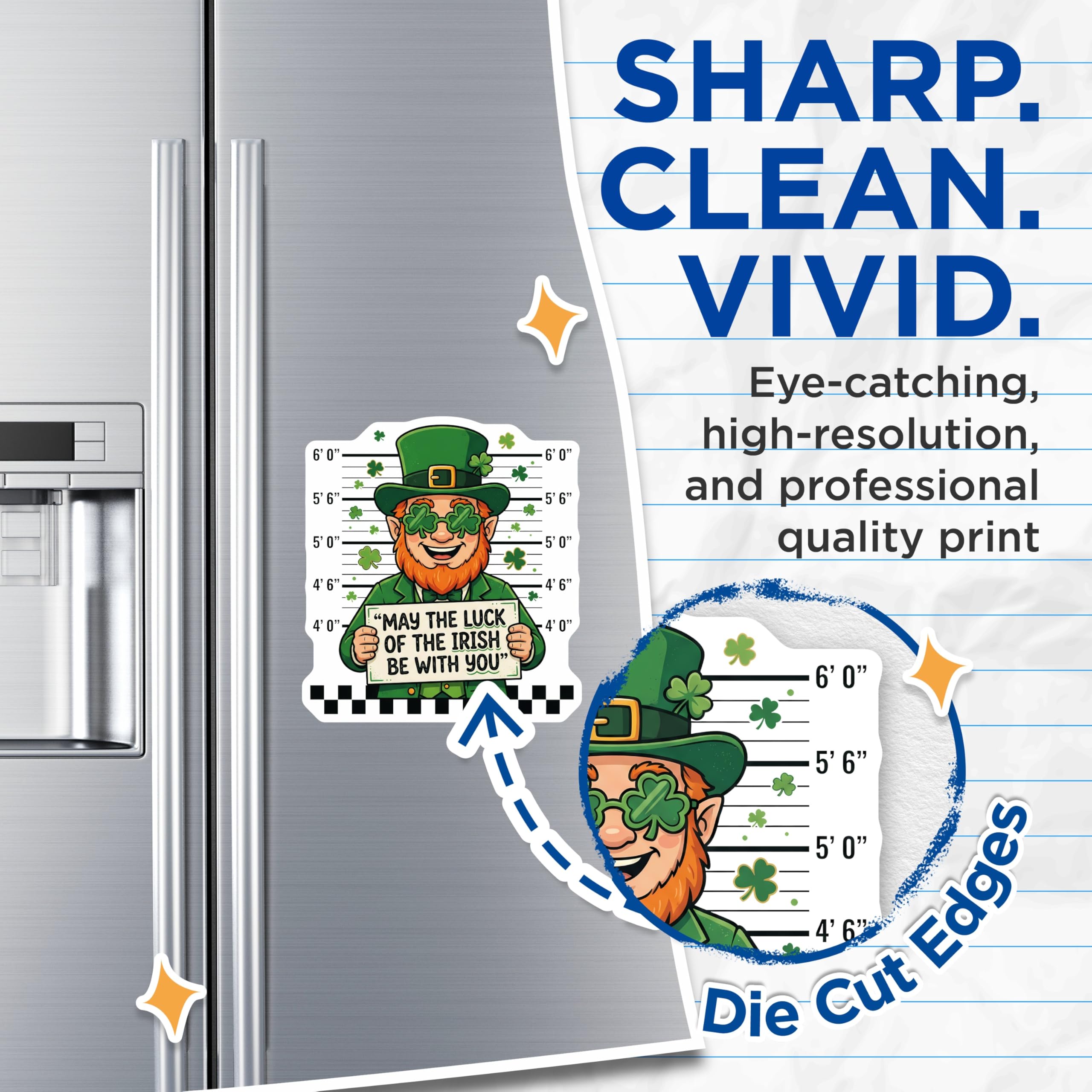 (2 Pack) St Patricks Day Magnets - Irish Leprechaun Mugshot - Lucky Irish Quote Magnet - 5" On Longest Side - Premium Magnet - for Cars, Refrigerators, Toolboxes, Lockers - Made in USA - MAG16688