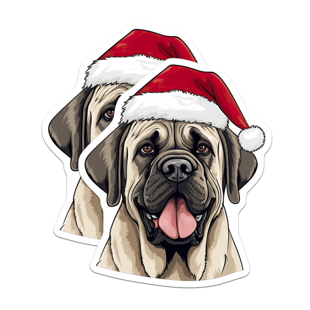 (2 Pack) Santa Mastiff Magnets - Christmas Dog Decor - Holiday Pet Lover Accessories - 5 Inches On Longest Side - Thick Durable Magnet - Made in USA - MAG27071