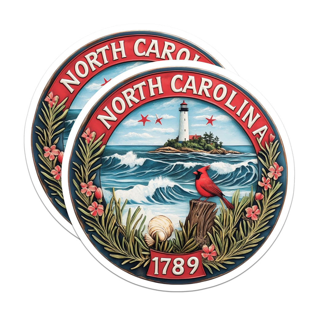 (2 Pack) North Carolina Magnets - State Seal Souvenir - Cardinal Bird Decor - 5" On Longest Side - Premium Magnet - for Cars, Refrigerators, Toolboxes, Lockers - Made in USA - MAG16188