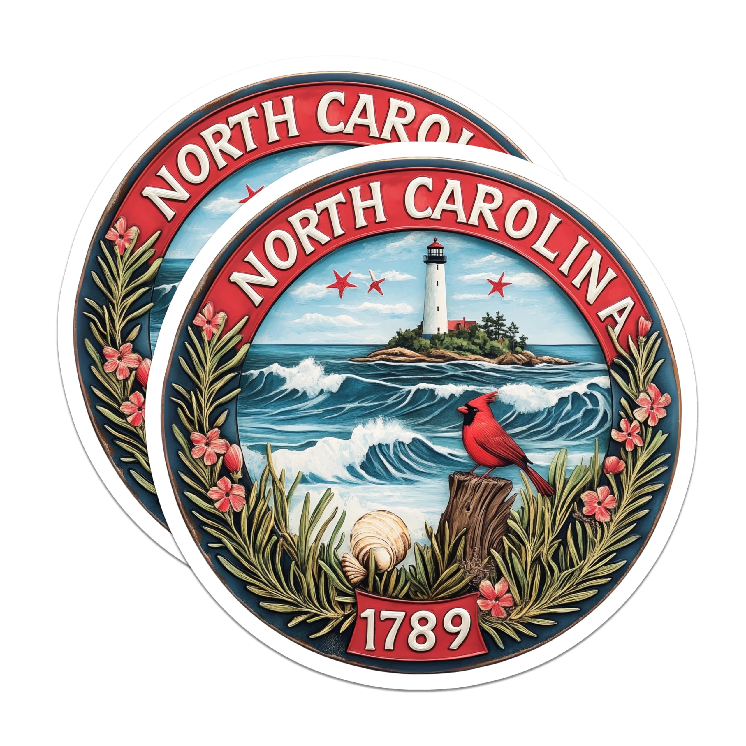 (2 Pack) North Carolina Magnets - State Seal Souvenir - Cardinal Bird Decor - 5" On Longest Side - Premium Magnet - for Cars, Refrigerators, Toolboxes, Lockers - Made in USA - MAG16188