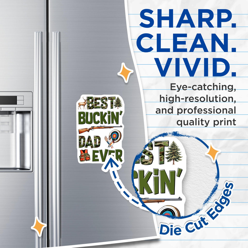 (2 Pack) Best Buckin Dad Ever Magnets - Hunting Deer Duck - Camo Dad Refrigerator Magnets - 5" On Longest Side - Premium Magnet - for Cars, Refrigerators, Toolboxes, Lockers - Made in USA - MAG15233