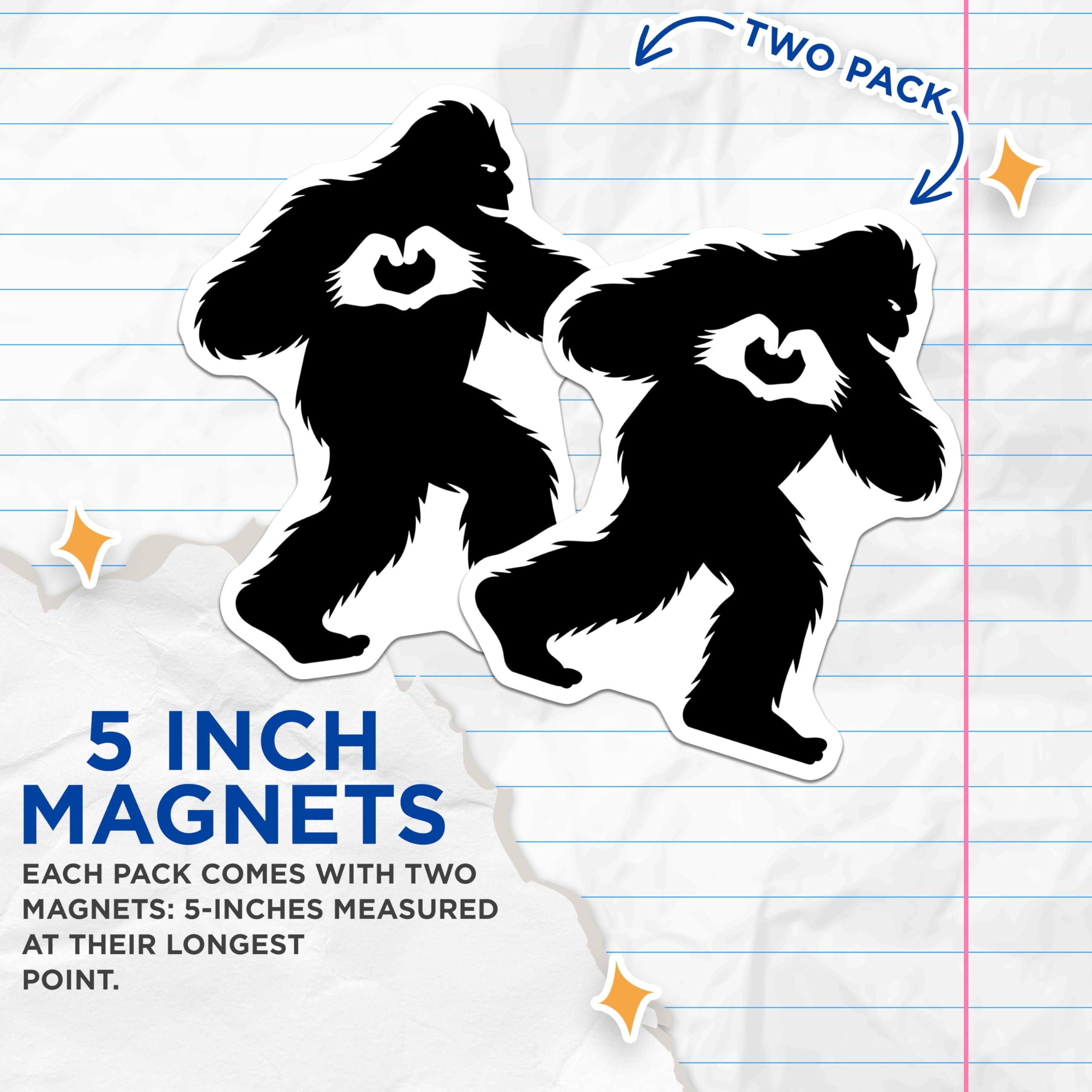 (2 Pack) Bigfoot Magnets - Sasquatch Heart Hands Love - Mythical Creature Decor - Forest Explorer - 5 Inches On Longest Side - Thick Durable Magnet - Made in USA - MAG22334