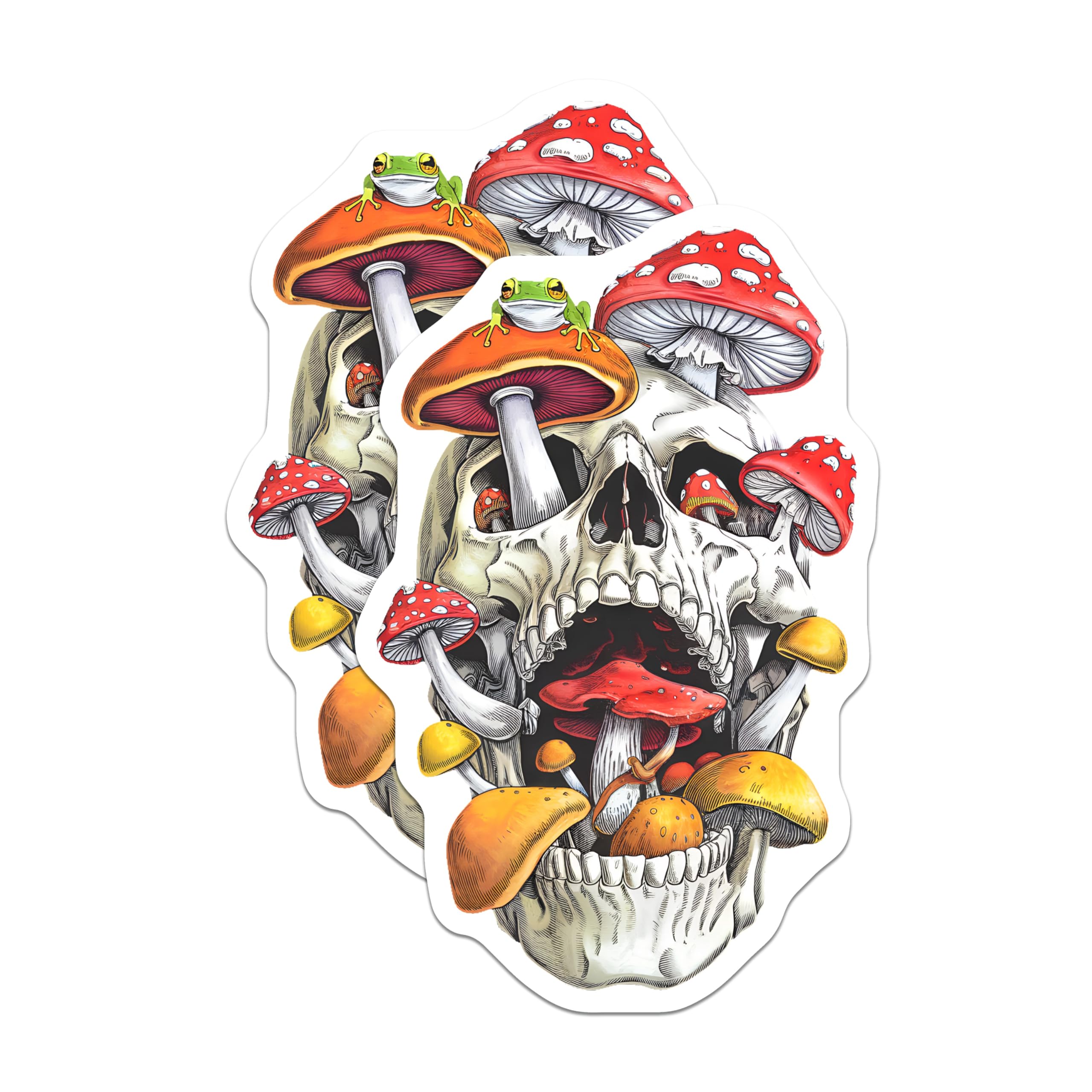 (2 Pack) Mystical Skull Mushroom Frog Magnets - Dark Forest Gothic Art - Whimsical Nature Aesthetic Refrigerator Decor - 5 Inches On Longest Side - Thick Durable Magnet - Made in USA - MAG23169