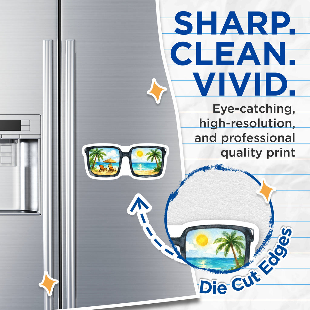 (2 Pack) Beach Scene Sunglasses Magnets - Tropical Vacation Decor - Summer Aesthetic Refrigerator Art - 5 Inches On Longest Side - Thick Durable Magnet - Made in USA - MAG37301