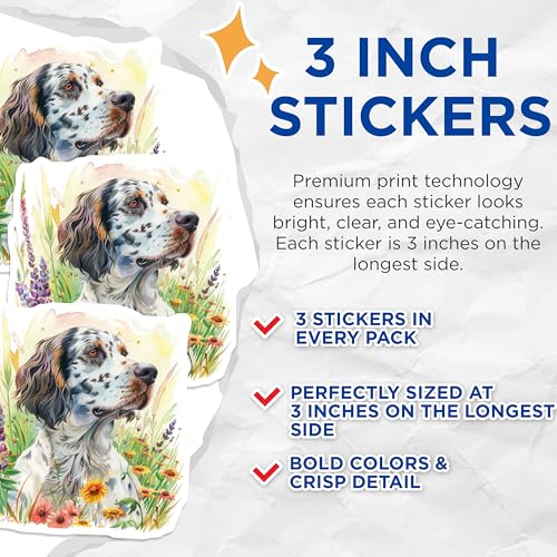(3 Pack) English Setter Decals - Dog Breed - Floral Laptop Decal- 3 Inches On Longest Side - Easy Peel & Apply - Made in USA - 3MCS5255