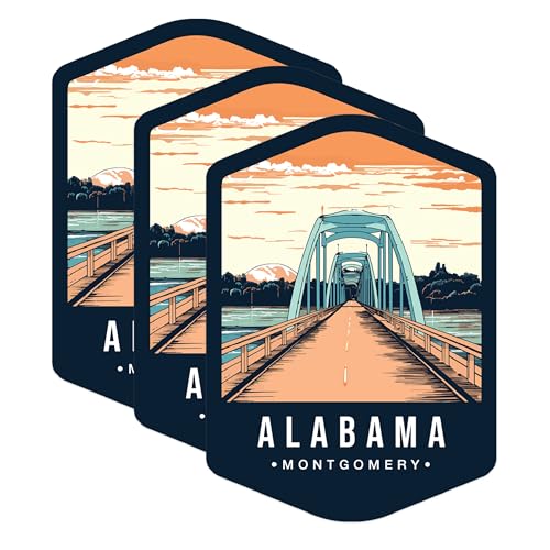 (3 Pack) Alabama Montgomery Decals - Edmund Pettus Bridge - State Pride - 3 Inches On Longest Side - Easy Peel & Apply - Made in USA - 3MCS0342