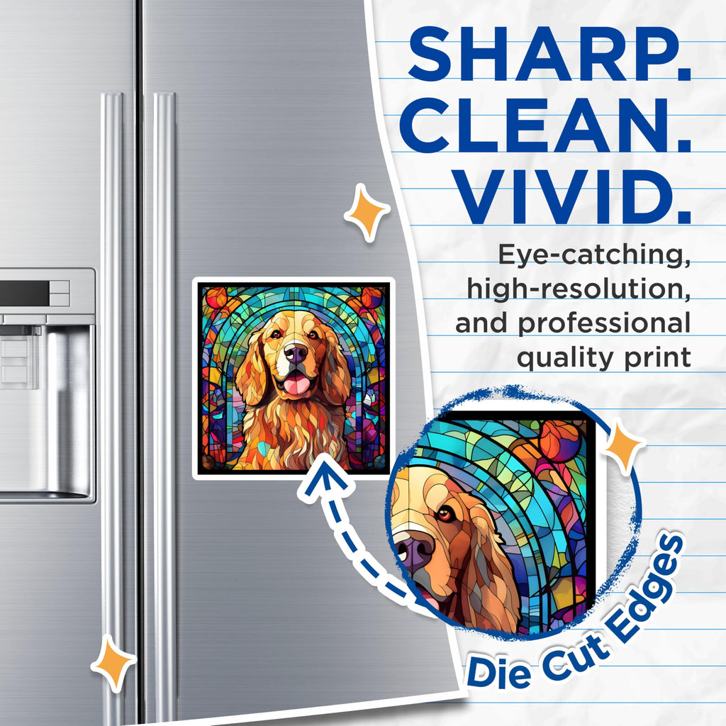 (2 Pack) Golden Retriever Magnets - Stained Glass Dog Art - Fridge Lockers Home Decor - 5" On Longest Side - Premium Magnet - for Cars, Refrigerators, Toolboxes, Lockers - Made in USA - MAG14972