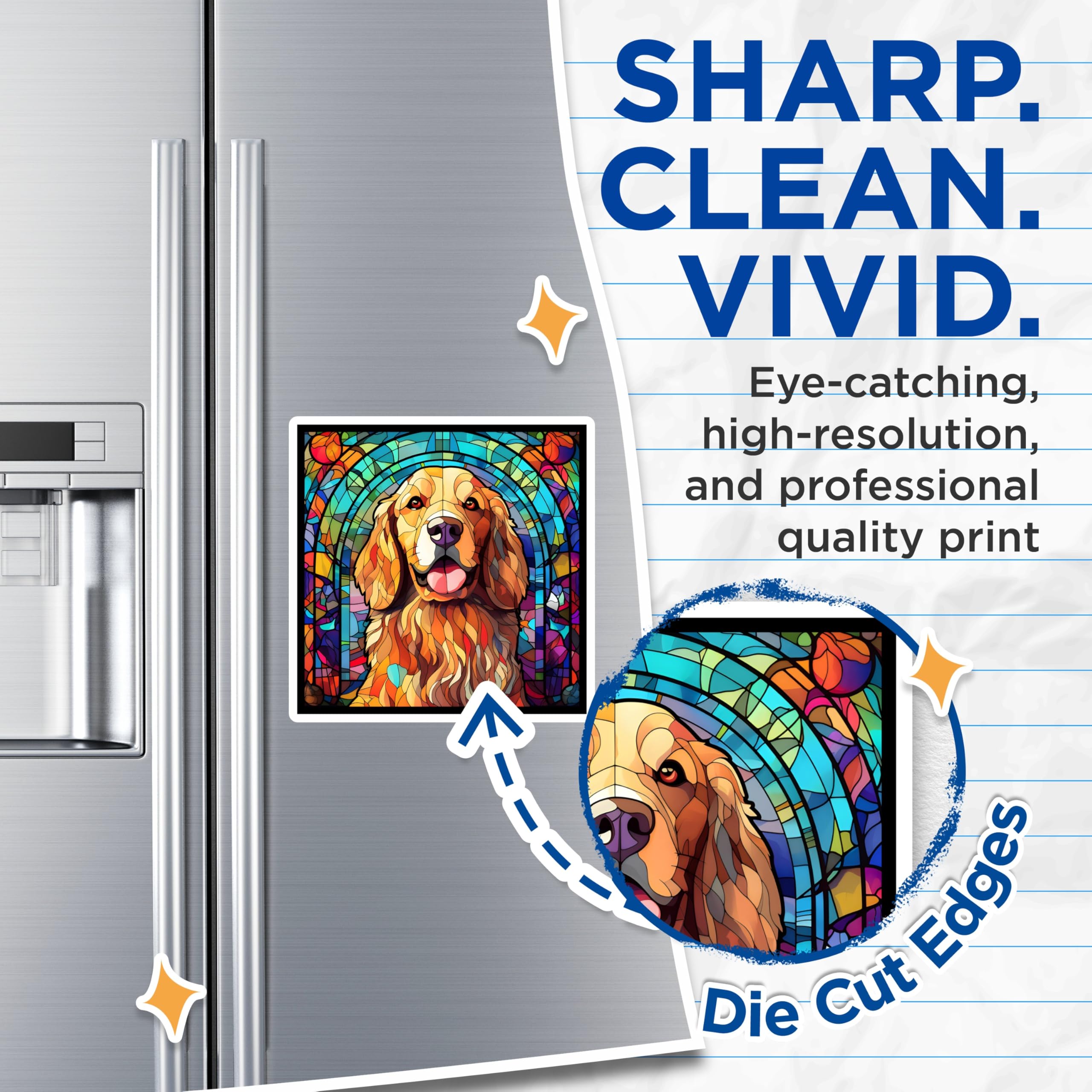 (2 Pack) Golden Retriever Magnets - Stained Glass Dog Art - Fridge Lockers Home Decor - 5" On Longest Side - Premium Magnet - for Cars, Refrigerators, Toolboxes, Lockers - Made in USA - MAG14972