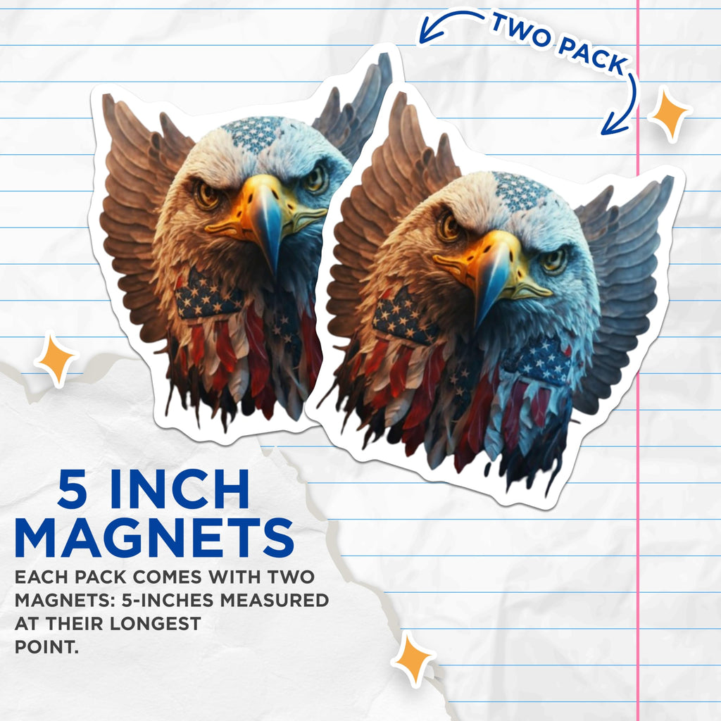 (2 Pack) American Eagle Magnets - US Flag Patriotic Symbol - Freedom Allegiance Decor - 5 Inches On Longest Side - Thick Durable Magnet - Made in USA - MAG22469