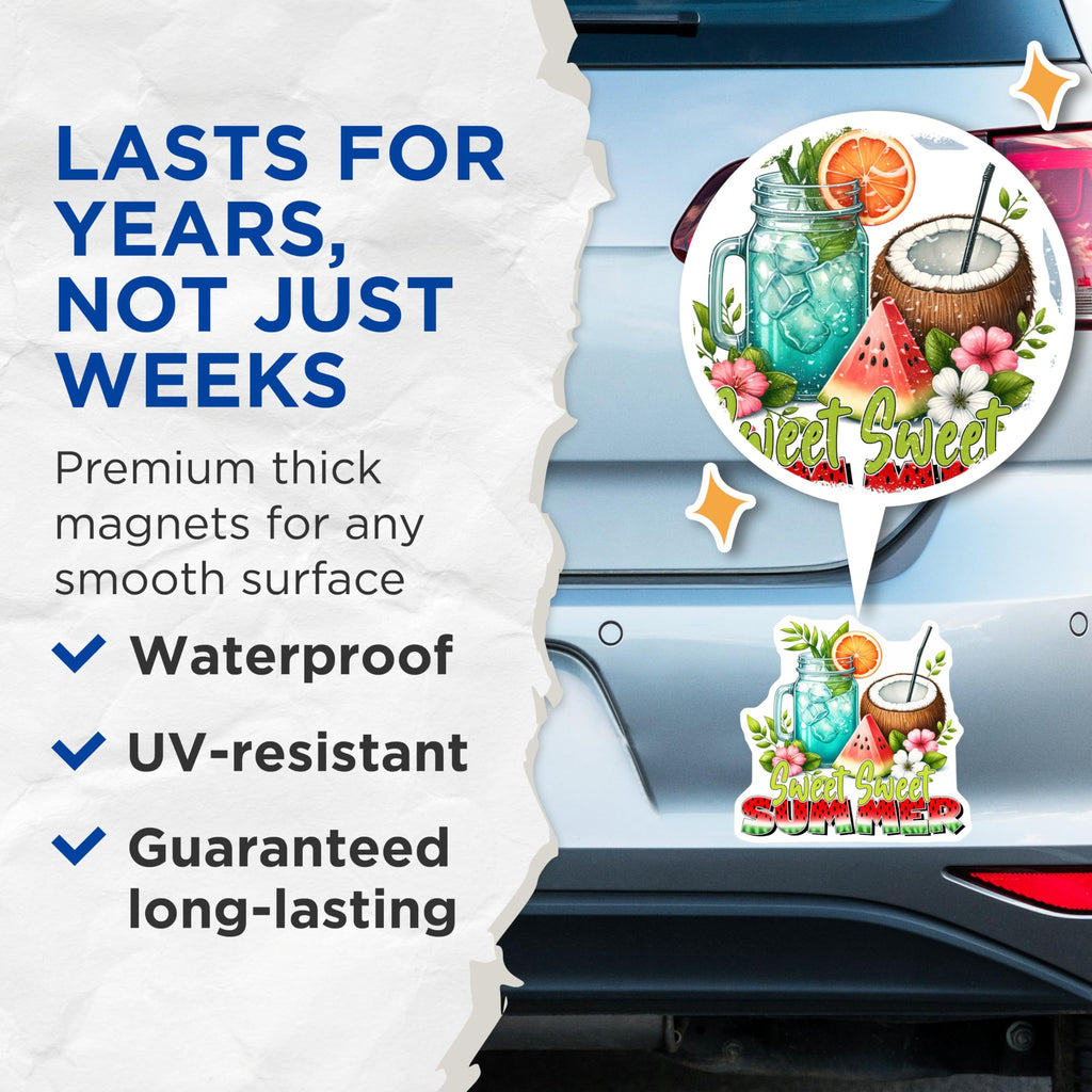 (2 Pack) Sweet Sweet Summer Magnets - Watermelon Coconut Decoration - 5" On Longest Side - for Cars, Fridges, Toolboxes - Made in USA - MAG8313