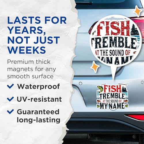 (2 Pack) Fish Tremble Magnets - Funny Fishing Quote Magnets - Outdoor Adventure Decor Magnets - Fisherman Gift Magnets- 5" On Longest Side - for Fridges, Toolboxes, Cars - Made in USA - MAG2632