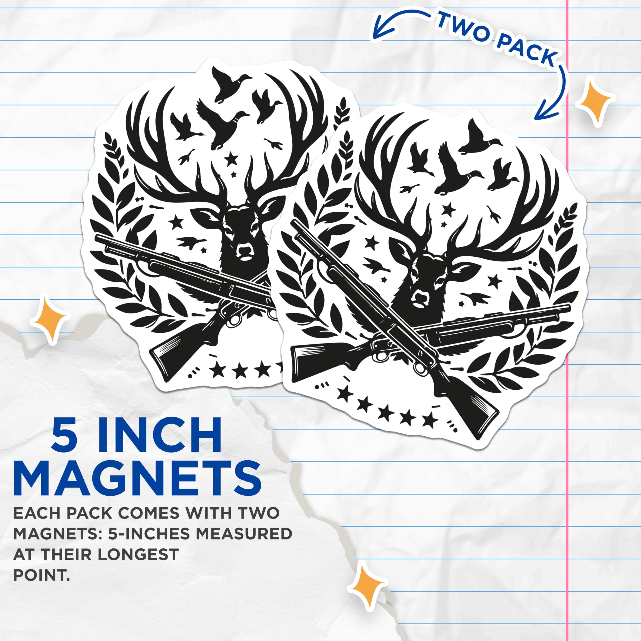 (2 Pack) Deer Hunting Magnets - Crossed Shotguns Design - Wildlife Hunter Decor - 5 Inches On Longest Side - Thick Durable Magnet - Made in USA - MAG20685