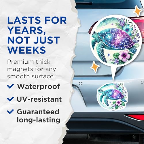 (2 Pack) Sea Turtle Galaxy Magnets - Ocean Animal Magnets - Ative Turtle Magnets - 5" On Longest Side - for Cars, Fridges, Toolboxes - Made in USA - MAG4497