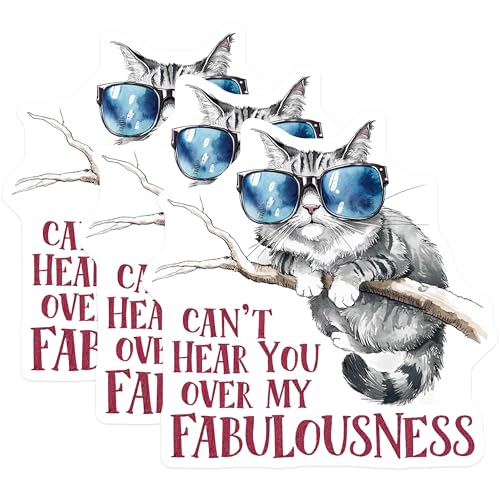 (3 Pack) Cat Decals - Cool Cat Decal - Laptop Decal - 3 Inches On Longest Side - Easy Peel & Apply - Made in USA - 3MCS7329