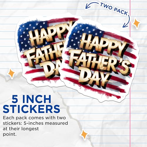 (2 Pack) Happy Father's Day Stickers - Patriotic Father's Day - 5" On Longest Side - Sticks to Smooth Flat Surfaces - Made in USA - BMCS8823 - BMCS8823