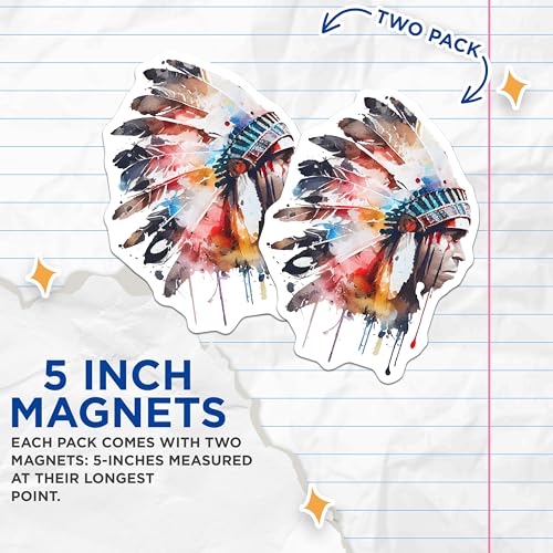 (2 Pack) Native American Headdress Magnets Magnets - 5" On Longest Side - Made in USA - Sticks to Refrigerators & Metal Surfaces - MAG9018