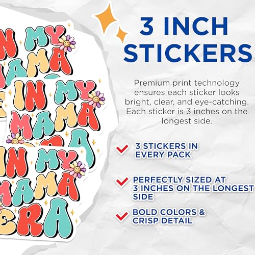 (3 Pack) in My Mama Era Decals - Retro Mom Stickers - Floral Laptop Decal - 3 Inches On Longest Side - Easy Peel & Apply - Made in USA - 3MCS6473