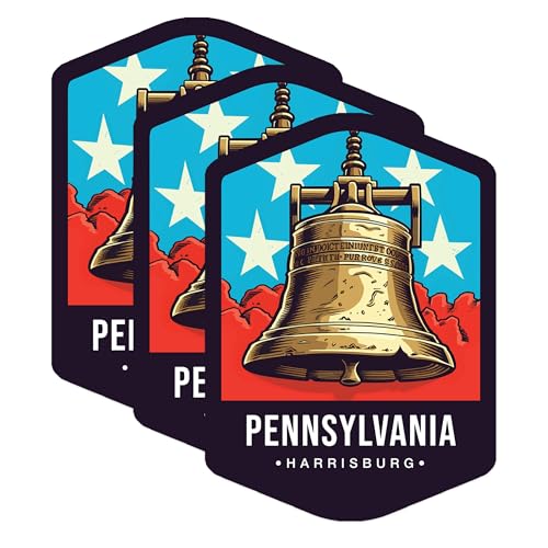 (3 Pack) Liberty Bell Decals - Pennsylvania Pride - Harrisburg USA - 3 Inches On Longest Side - Easy Peel & Apply - Made in USA - 3MCS0379